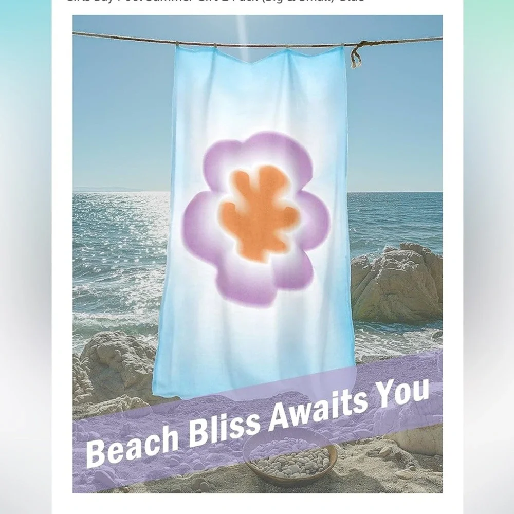 2 pc Microfiber Beach Towels Sand Free Quick Dry Towel Set Lightweight Compact